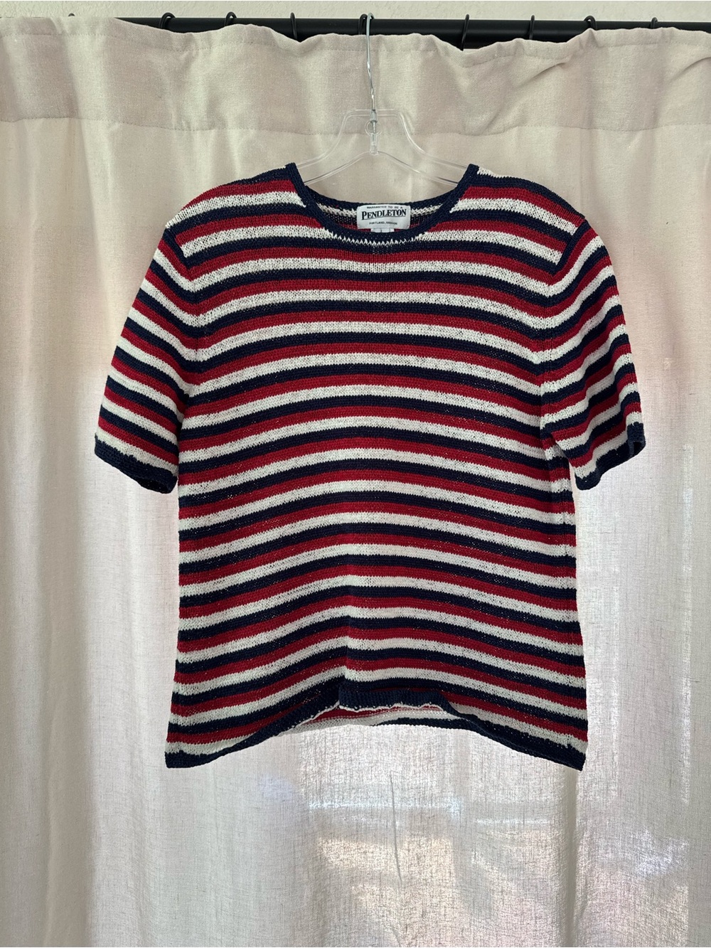 Pendleton short sleeved knit red, white, and navy striped top